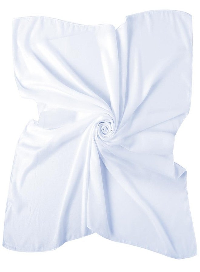 Dolebao 35 inches Womens Solid Color Large Satin Silk Feeling Formal Scarf Wrap Chiffon Square Neck Scarf Handkerchief - White - Image 1